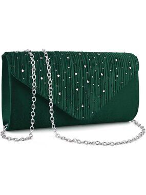 Women's Dark Green Clutch Purse Metallic Wedding Prom Imported Evening Bag